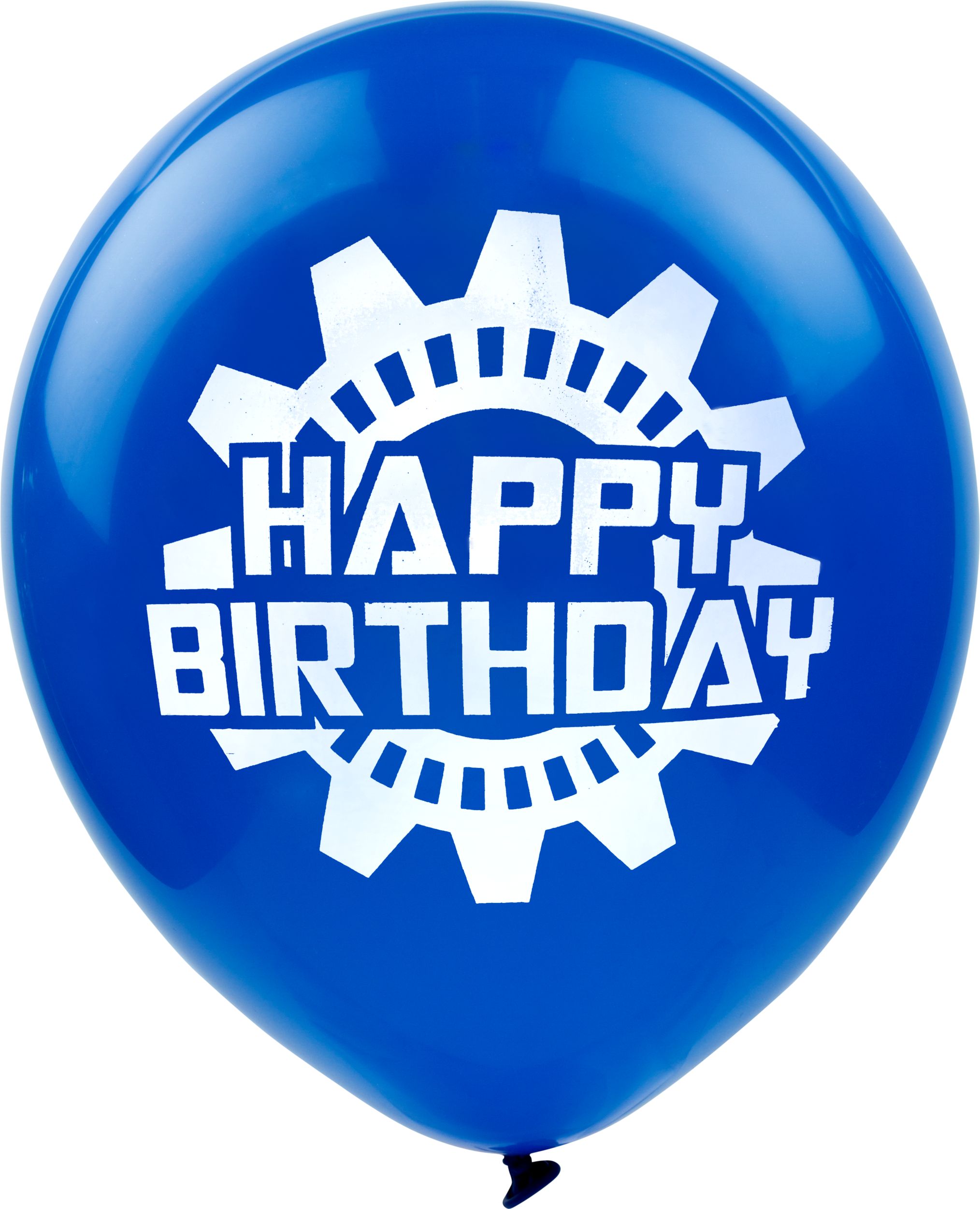 Ballons en latex à motif d'engrenage véhicule « Happy Birthday », bleu/rouge/jaune, paq. 6 Front_Flat