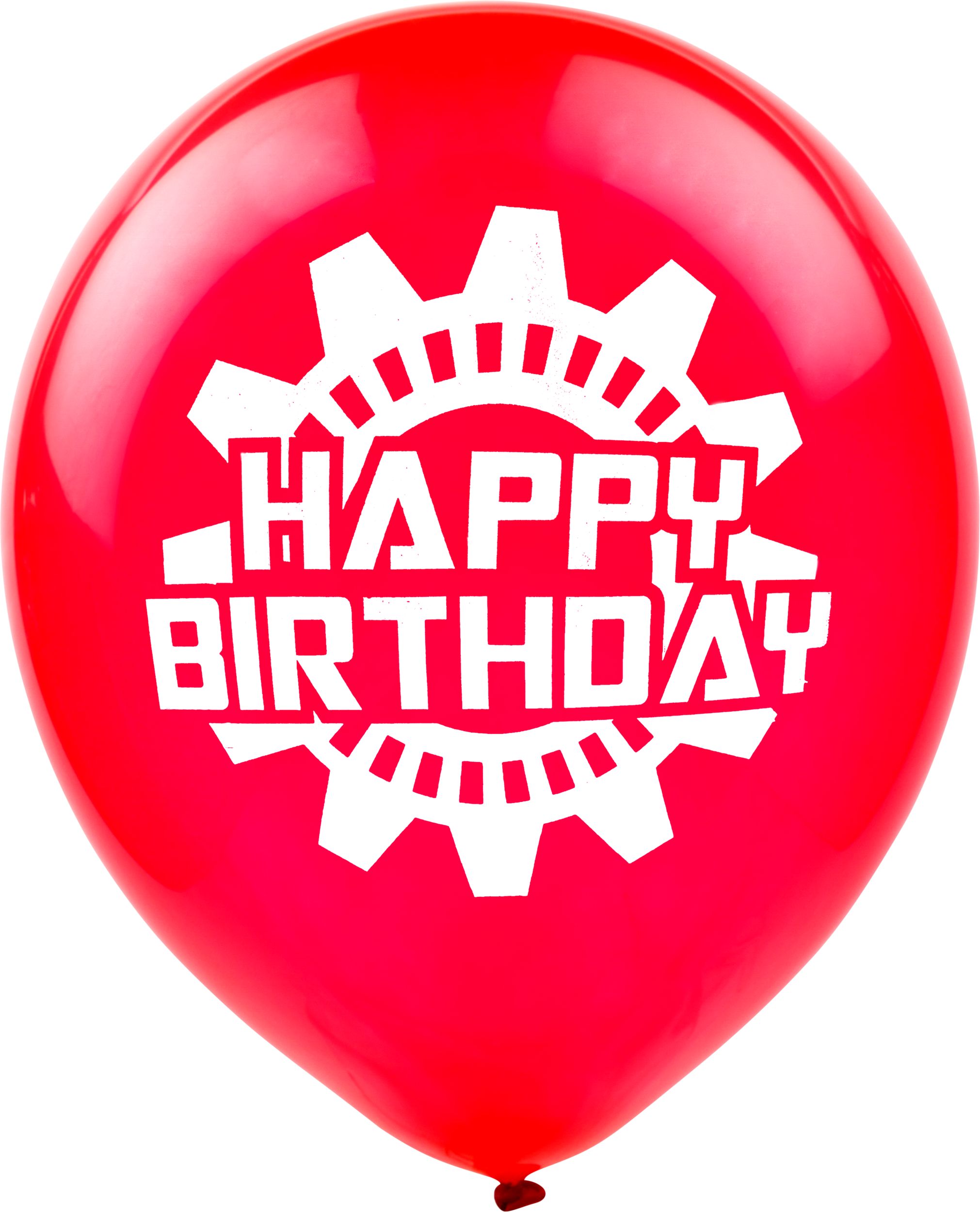 Ballons en latex à motif d'engrenage véhicule « Happy Birthday », bleu/rouge/jaune, paq. 6 Front_Flat