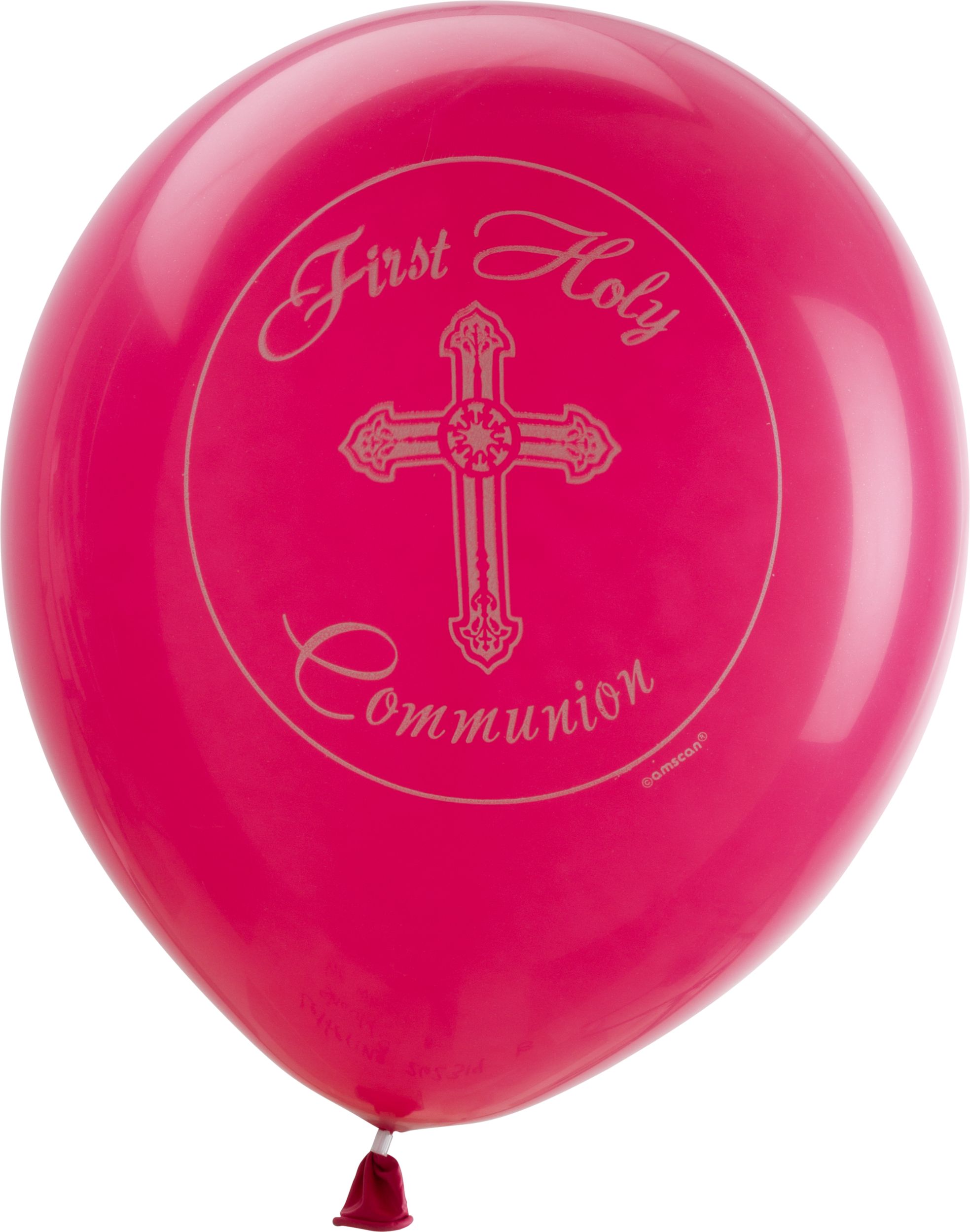 Holy Day "First Holy Communion" Round Latex Balloons, Pink/Silver, Cross, 12-in, 15-pk, for Masquerade Party Front_Flat