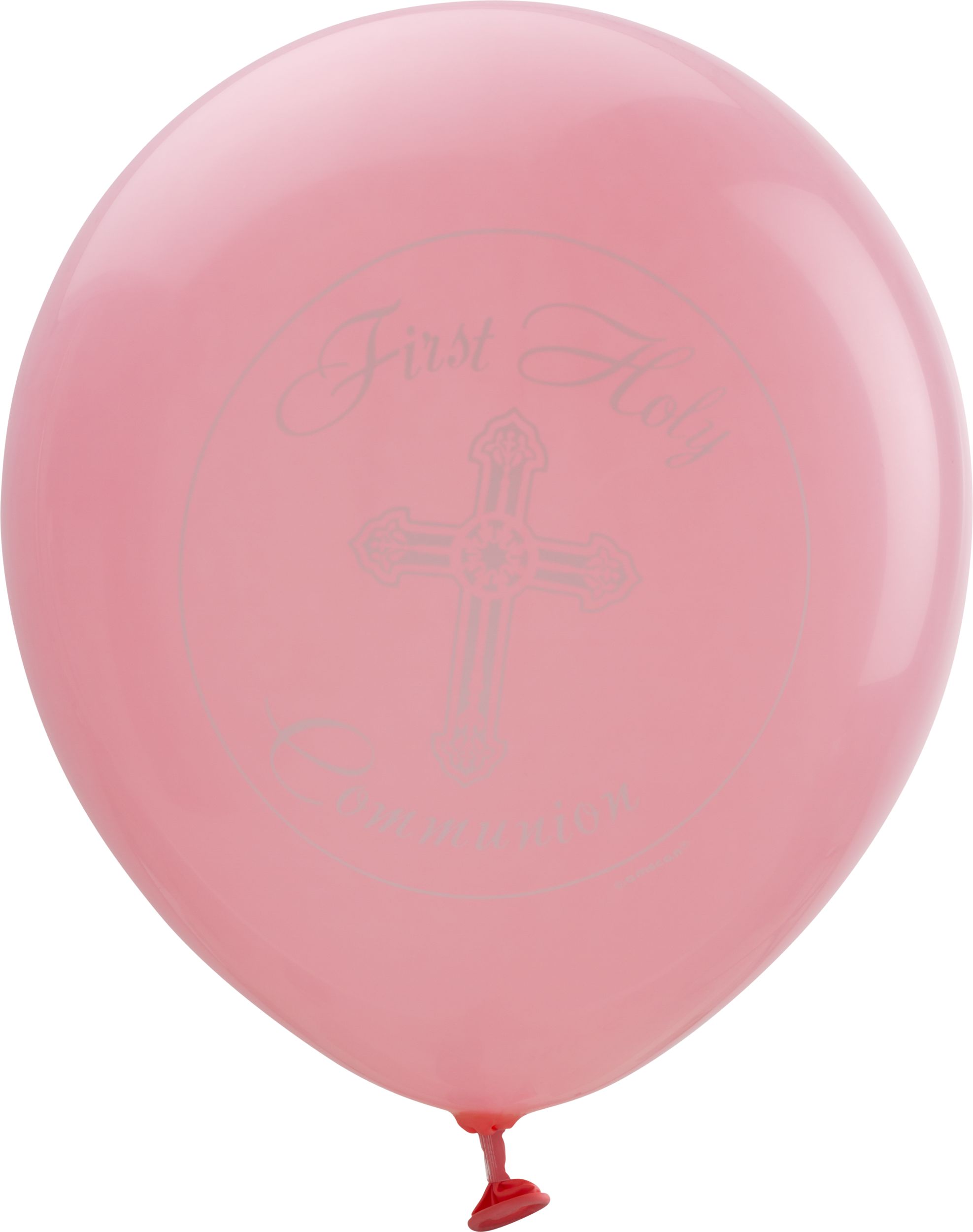 Holy Day "First Holy Communion" Round Latex Balloons, Pink/Silver, Cross, 12-in, 15-pk, for Masquerade Party Front_Flat