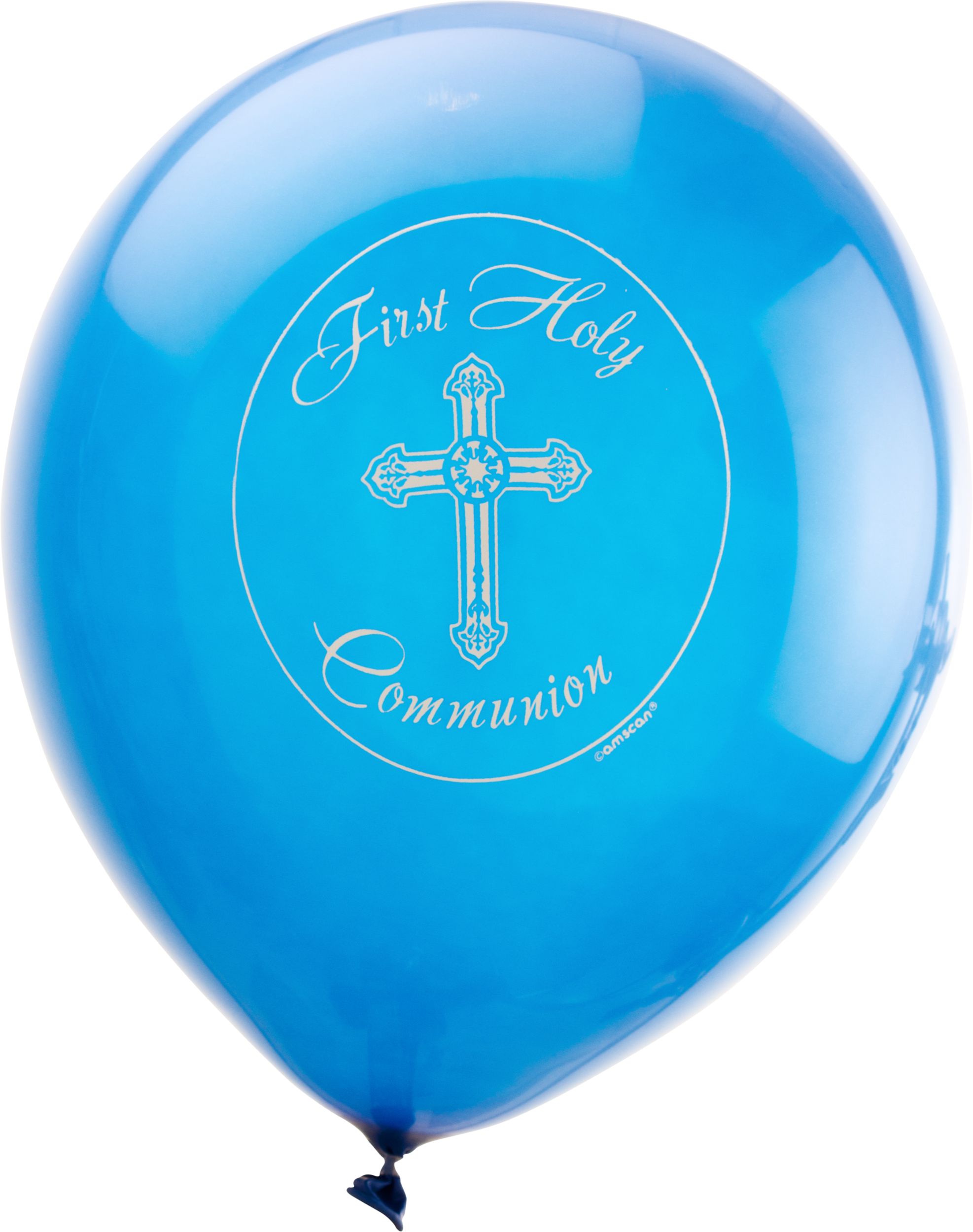 Ballons en latex ronds Jour saint First Holy Communion, bleu/blanc, croix, 12 po, paq. 15, pour première communion/fête religieuse Front_Flat