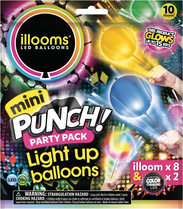 Illooms Light-Up Mini LED Punch Balloons, 10-pk Front_Flat