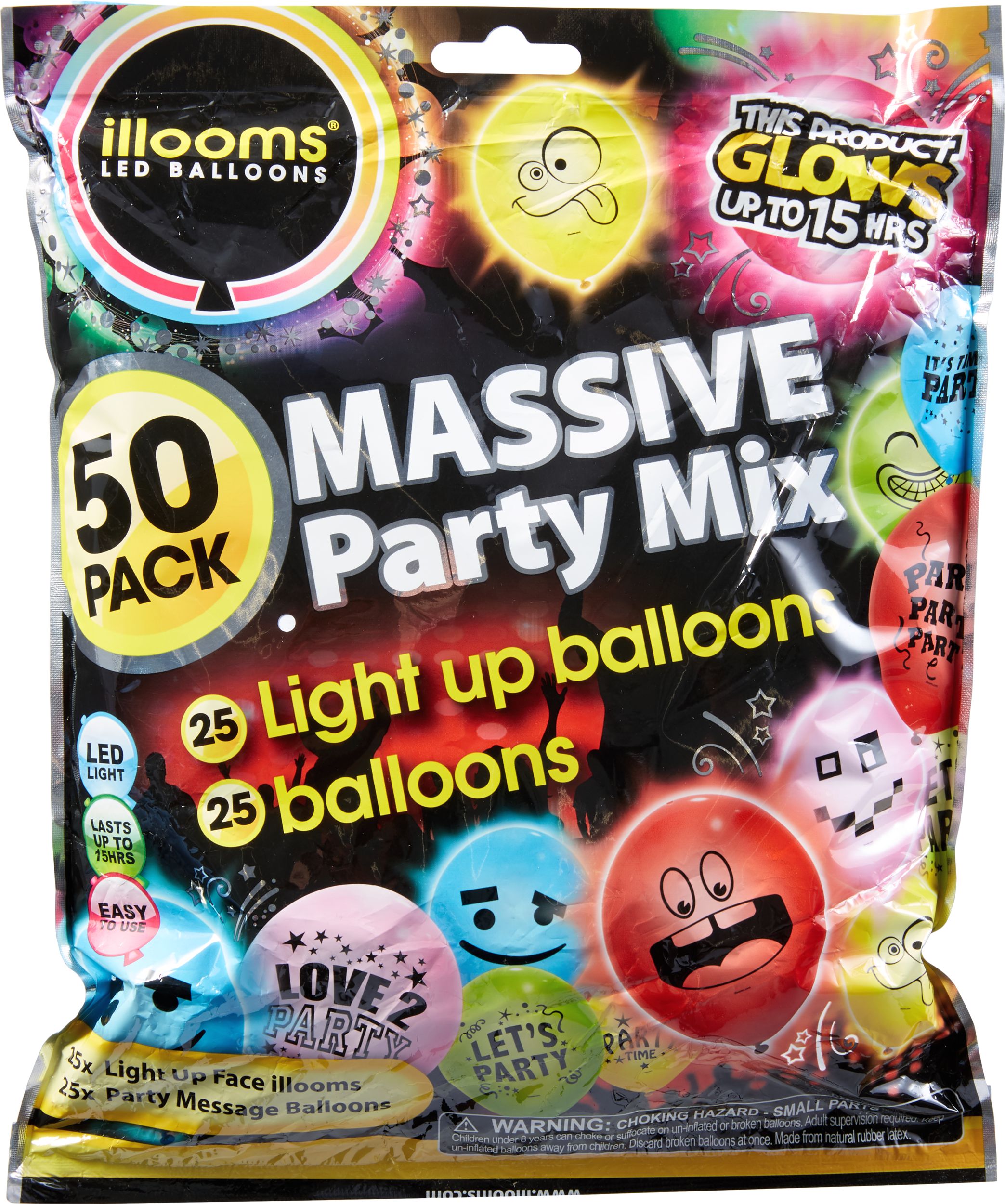 Illooms Massive Mix Assorted Colour LED Balloons & Latex Balloons, 50-pk, 9-in Front_Flat