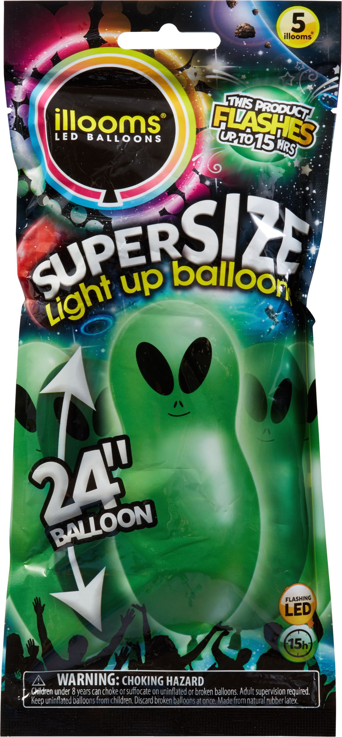 Illooms Light-Up Alien LED Balloons, 5-pk Front_Flat