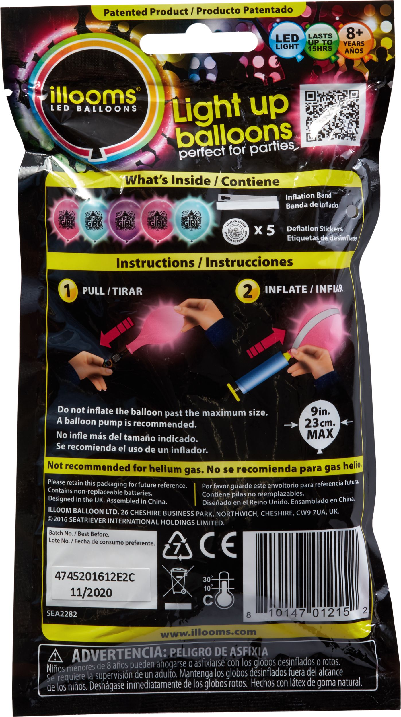 Illooms Light-Up Birthday Girl LED Balloons, 5-pk Back_Flat