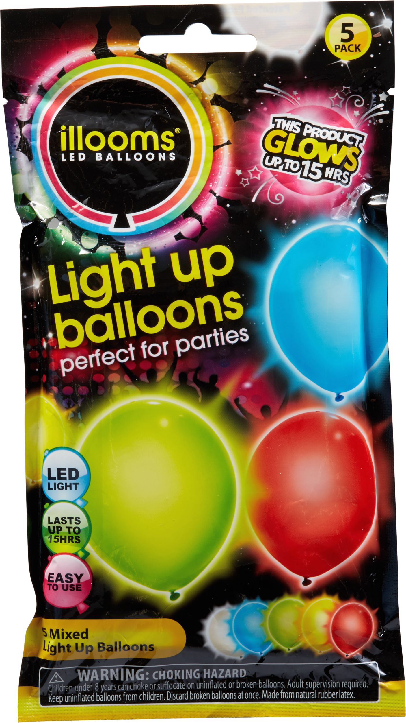 Illooms Light-Up Assorted Colour LED Balloons, 5-pk Front_Flat