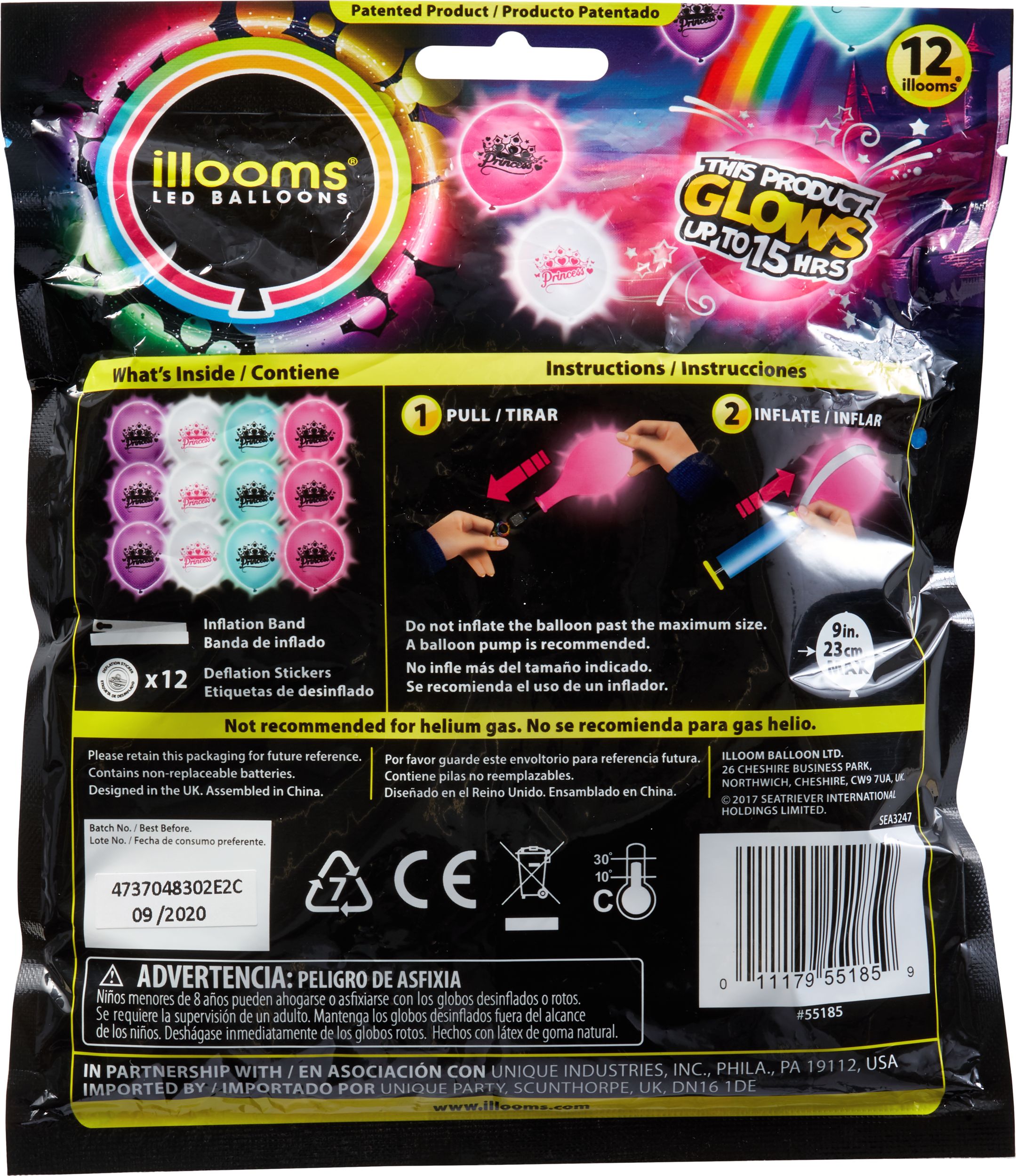 Illooms Light-Up Princess LED Balloons, 12-pk Back_Flat