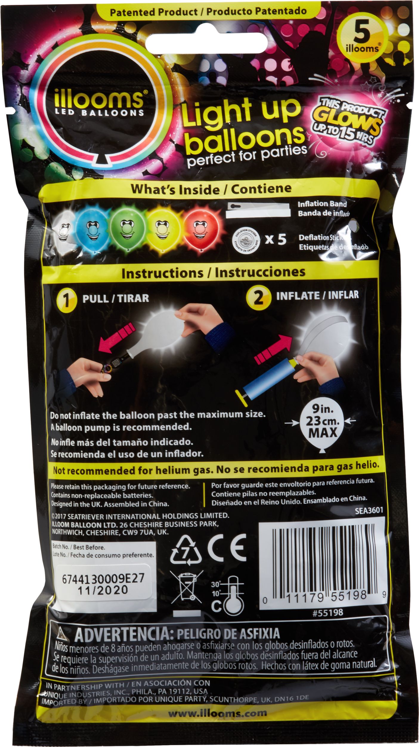 Illooms Light-Up Silly Faces LED Balloons, 12-pk Back_Flat