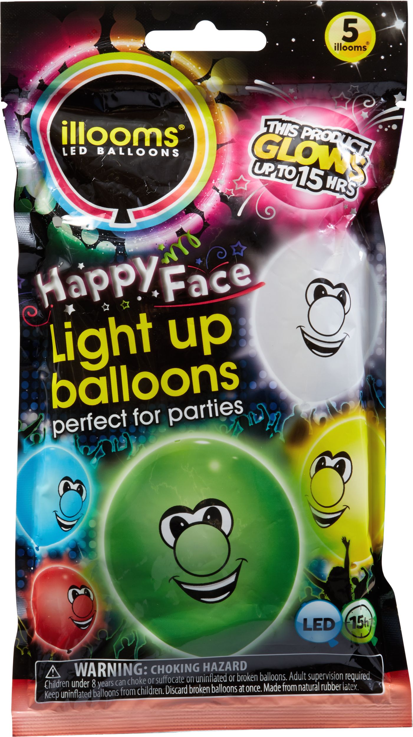 Illooms Light-Up Silly Faces LED Balloons, 12-pk Front_Flat