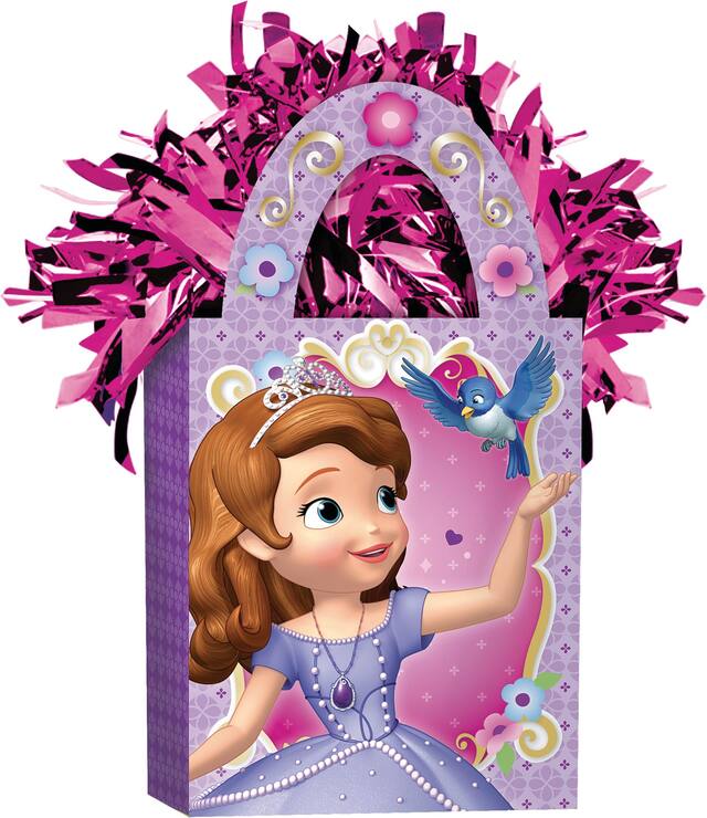 Poids pour ballons en forme de sac-cadeau Disney Junior Princess Sofia, rose/mauve, 5,5 po, pour fête d'anniversaire Front_Angled_Right