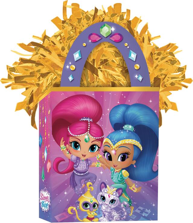 Nickelodeon Shimmer and Shine Gift Bag Shaped Balloon Weight Accessory, Purple/Pink, 5.5-in, for Birthday Party Front_Flat
