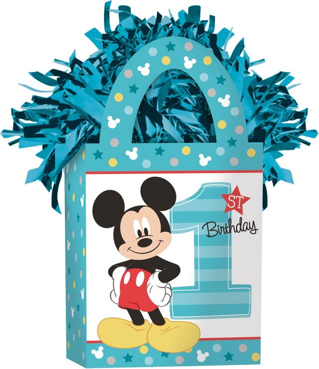 Poids pour ballons en forme de sac-cadeau Disney Mickey Mickey Mouse 1st Birthday, bleu, 5,5 po, pour fête d'anniversaire Front_Angled_Right