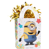 Despicable Me Minions Gift Bag Shaped Balloon Weight Accessory, White/Yellow, 5.5-in, for Birthday Party Front_Angled_Right