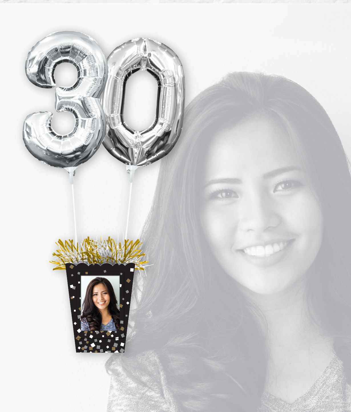 Poids pour ballons en forme de sac-cadeau personnalisable, noir/or, à poids, 8 po, pour fête d'anniversaire/anniversaire/remise de diplôme Front_Flat