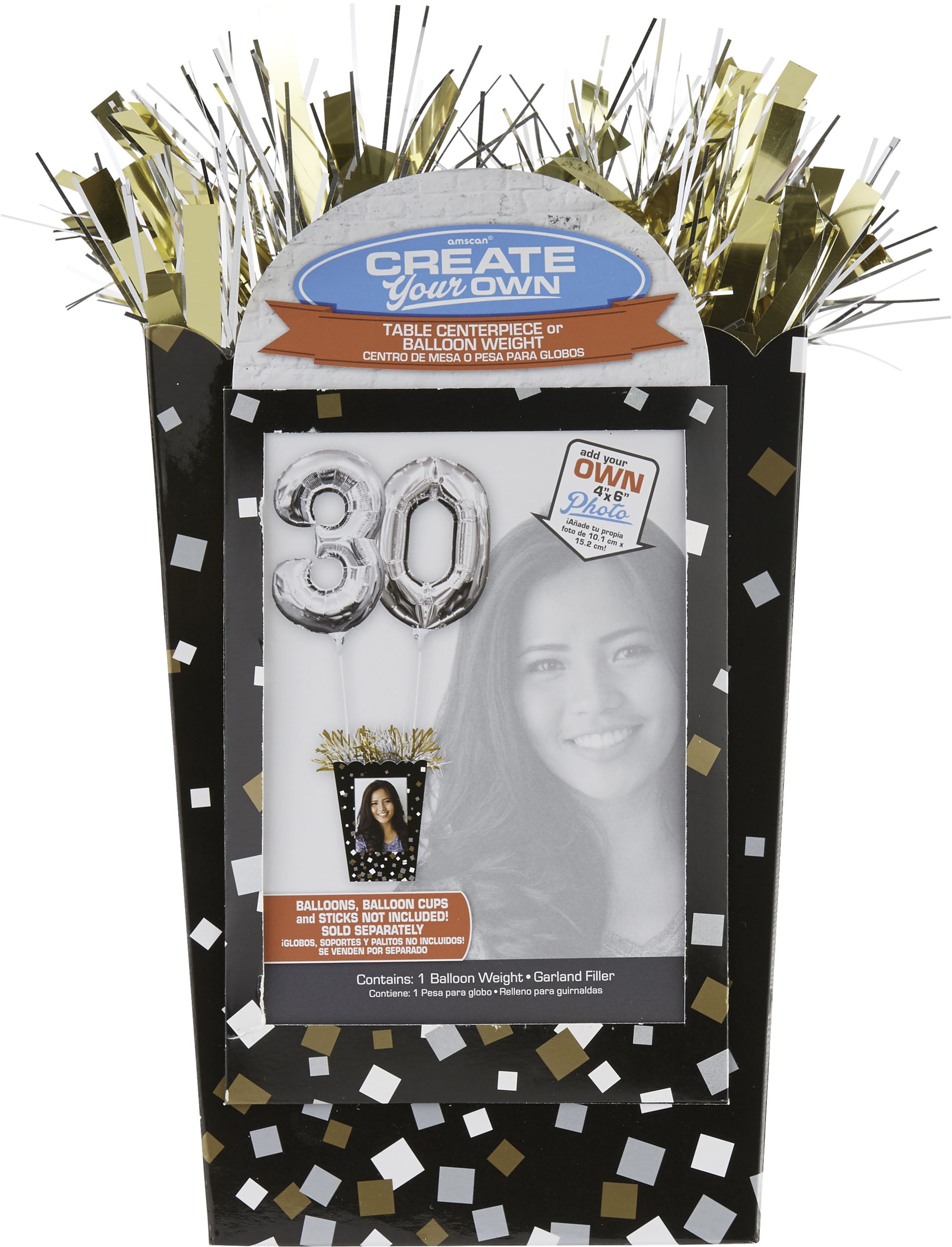 Poids pour ballons en forme de sac-cadeau personnalisable, noir/or, à poids, 8 po, pour fête d'anniversaire/anniversaire/remise de diplôme Front_Flat