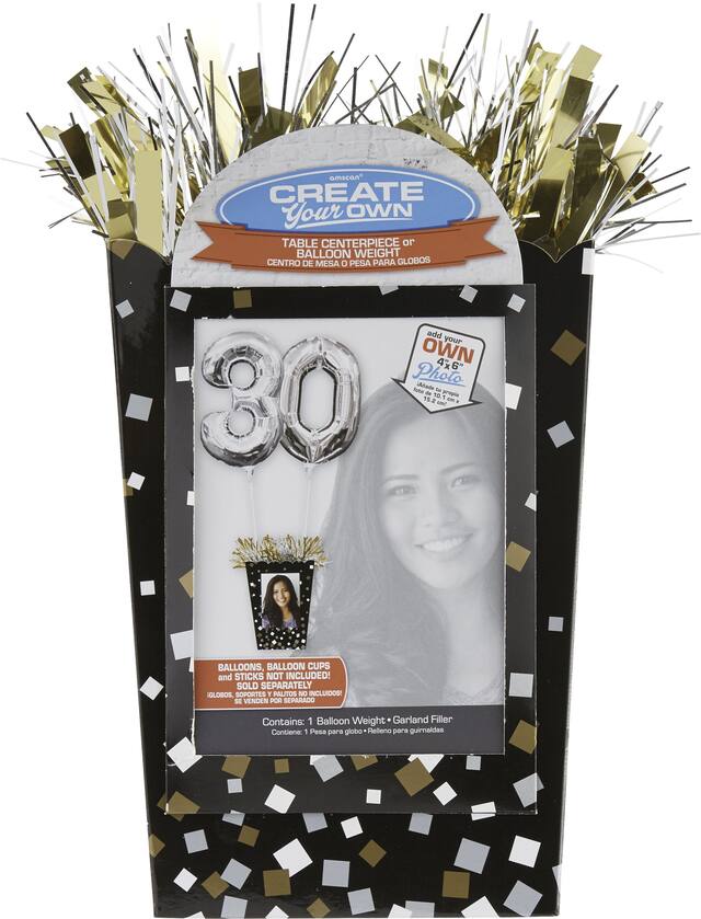 Gift Bag Shaped DIY Customizable Balloon Weight Accessory, Black/Gold, Polka Dot, 8-in, for Birthday/Anniversary/Graduation Front_Flat