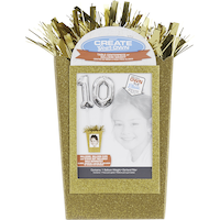 Poids pour ballons en forme de sac cadeau personnalisable, or, scintillant, 6 po, pour fête d'anniversaire/anniversaire/remise de diplôme Front_Flat