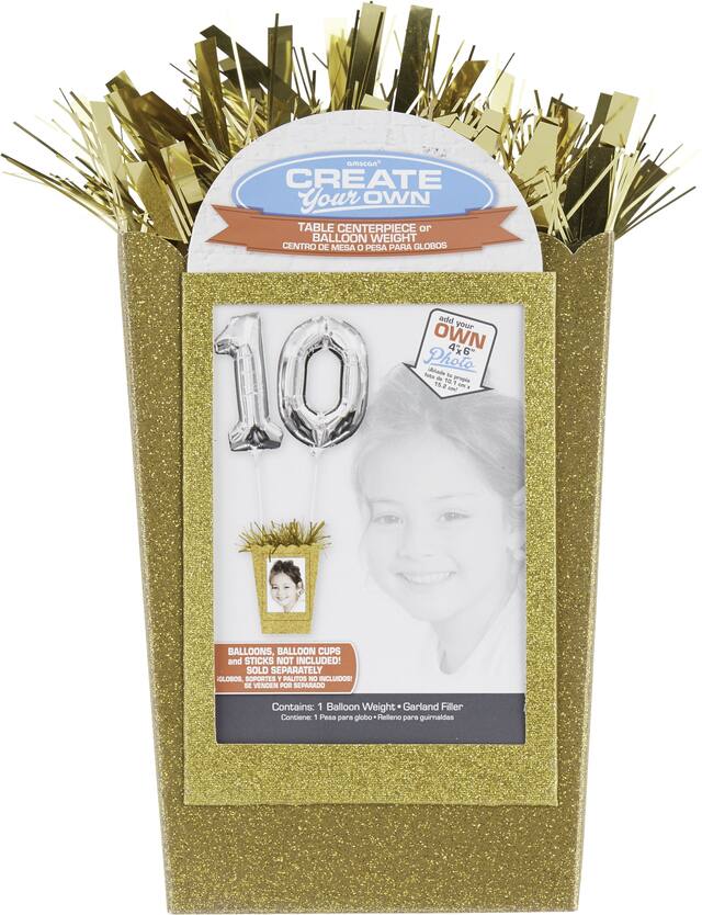 Gift Bag Shaped DIY Customizable Balloon Weight Accessory, Gold, Glitter, 6-in, for Birthday/Anniversary/Graduation Front_Flat