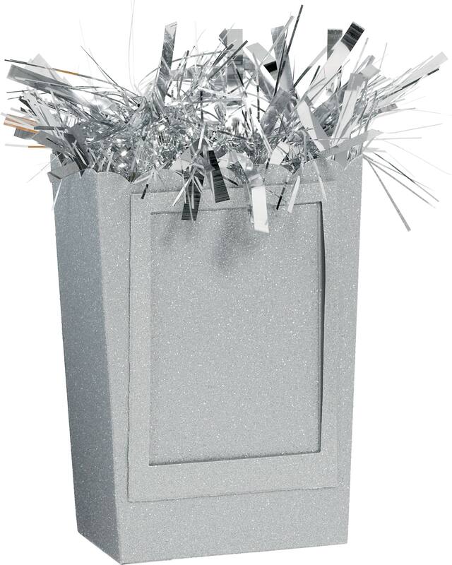 Gift Bag Shaped DIY Customizable Balloon Weight Accessory, Silver, Glitter, 6-in, for Birthday/Anniversary/Graduation Front_Angled_Right