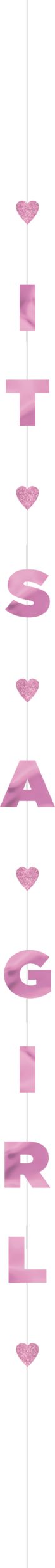 "It's a Girl" Letter Balloon Tail Accessory, Pink, 6-ft, for Gender Reveal/Baby Shower Front_Flat