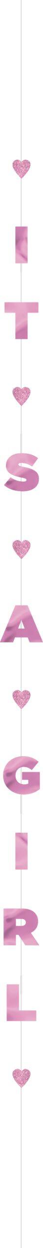 "It's a Girl" Letter Balloon Tail Accessory, Pink, 6-ft, for Gender Reveal/Baby Shower Front_Flat