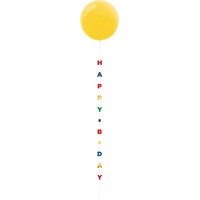 Queue de ballon Happy BDay, couleurs primaires, 6 pi, pour fête d'anniversaire Front_Flat