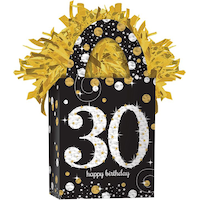 Sparkling Celebration "Happy Birthday 30" Gift Bag Shaped Balloon Weight Accessory, Black/Gold, 5.5-in, for Milestone Birthday Front_Angled_Right