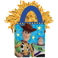 Disney Pixar Toy Story Woody & Buzz Lightyear Gift Bag Shaped Balloon Weight Accessory, Blue/Gold, 5.5-in, for Birthday Party Front_Flat