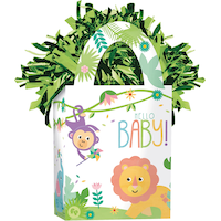 Poids pour ballons en forme de sac-cadeau Hello Baby, vert/blanc, 5,5 po, pour fête prénatale Front_Angled_Right