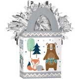 Bear & Fox "Un-Bear-Ably Cute" Gift Bag Shaped Balloon Weight Accessory, Silver, 5.5-in, for Baby Shower Front_Angled_Right