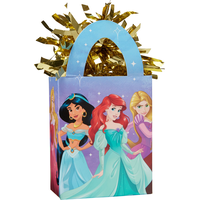 Disney Princess Once Upon A Time Belle/Cinderella/Jasmine/Ariel Gift Bag Shaped Balloon Weight Accessory, Gold/Blue, 5.5-in, for Birthday Party Front_Angled_Right