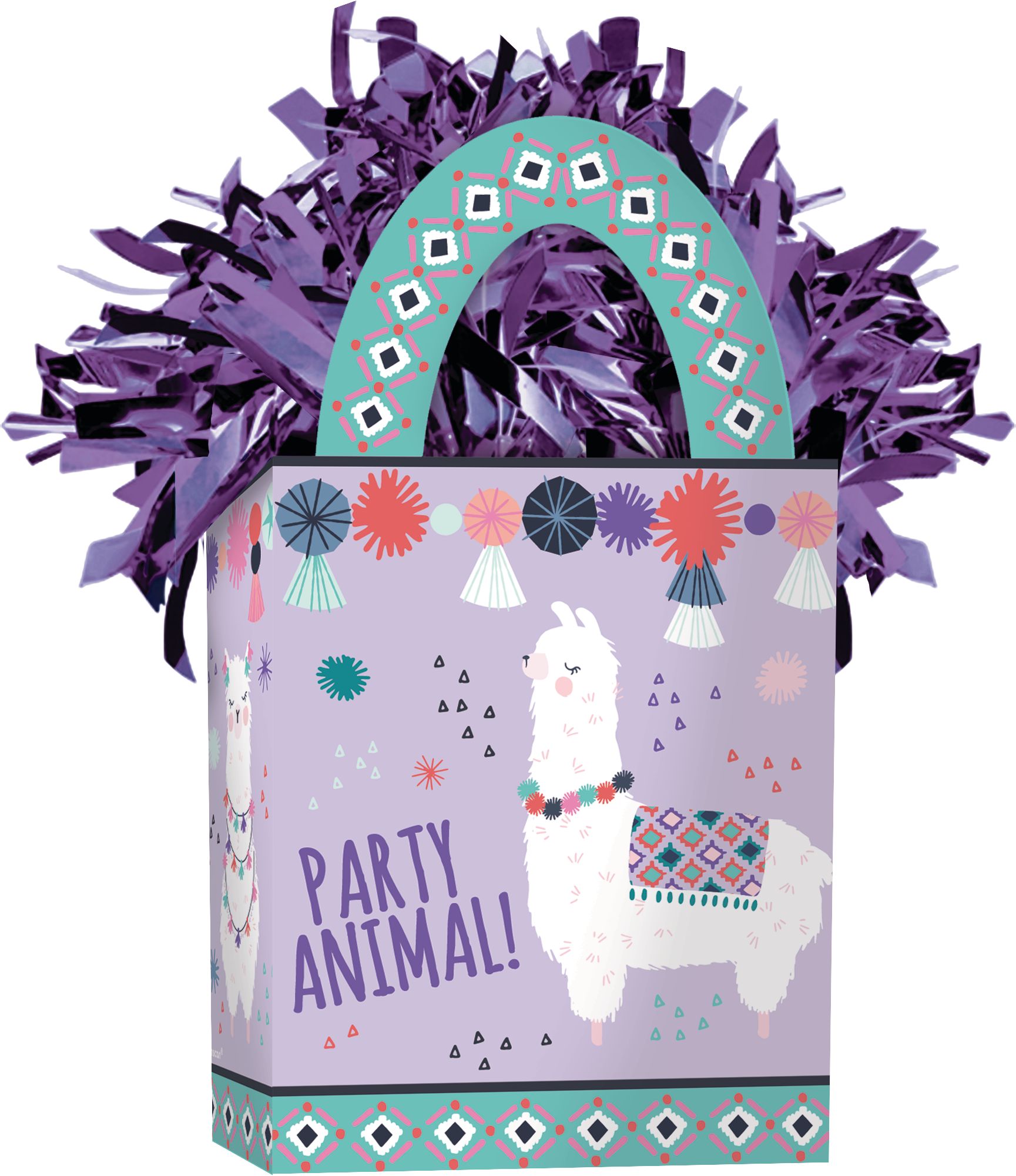 Llama Fun "Party Animal" Gift Bag Shaped Balloon Weight Accessory, Purple, 5.5-in, for Birthday Party Front_Angled_Right