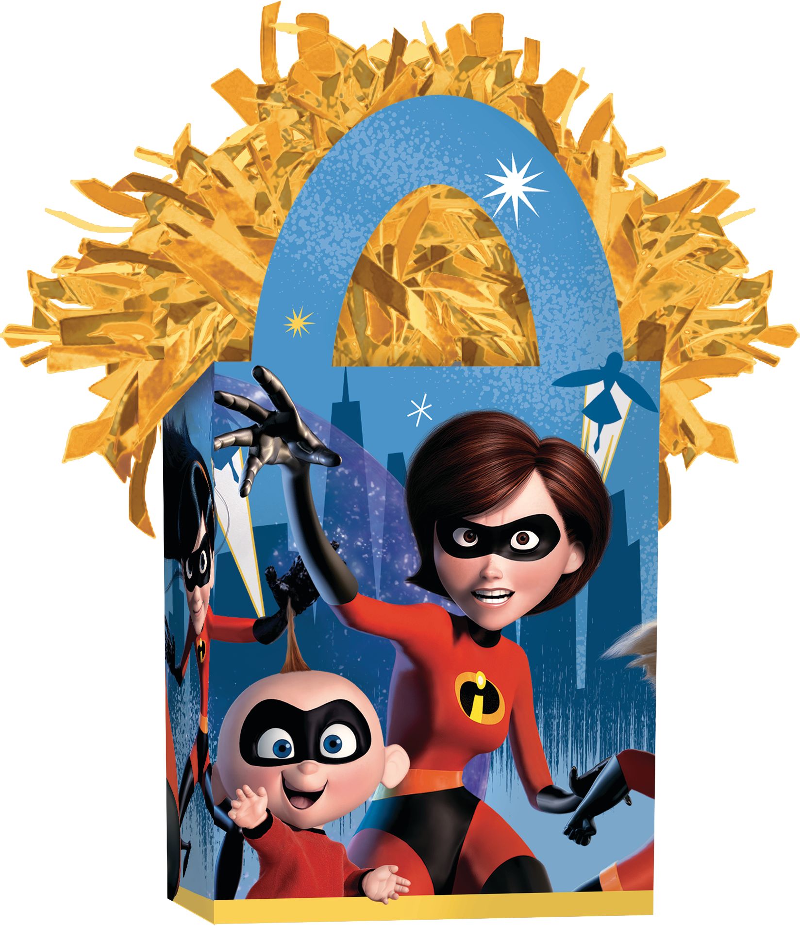 Disney Pixar The Incredibles Gift Bag Shaped Balloon Weight Accessory, Gold/Blue, 5.5-in, for Birthday Party Front_Angled_Right