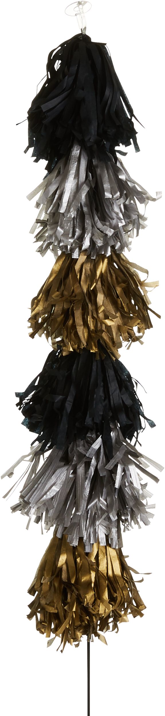 Tassel Fringe Balloon Weight Tail Accessory, Gold/Black/Silver, 6-ft, for Graduation/New Year's Eve Front_Flat