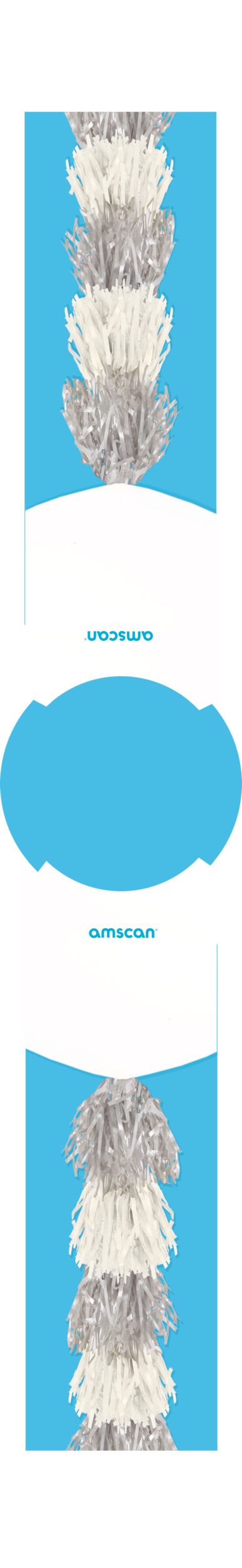 Tassel Fringe Balloon Weight Tail Accessory, Silver/White, 6-ft, for Graduation/New Year's Eve Overhead_Flat