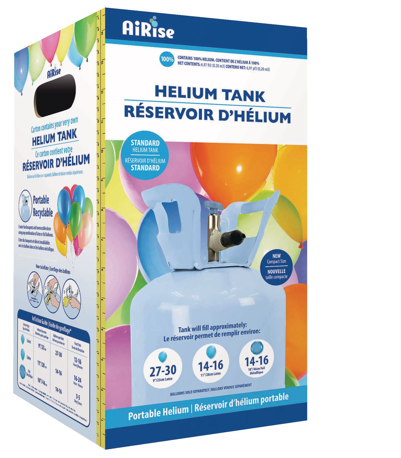 AiRise Small Portable Helium Tank, Blue, for Birthday/New Year's Eve/Graduation/Baby Shower/Wedding/Halloween Front_Three_Fourths_Angled_Right