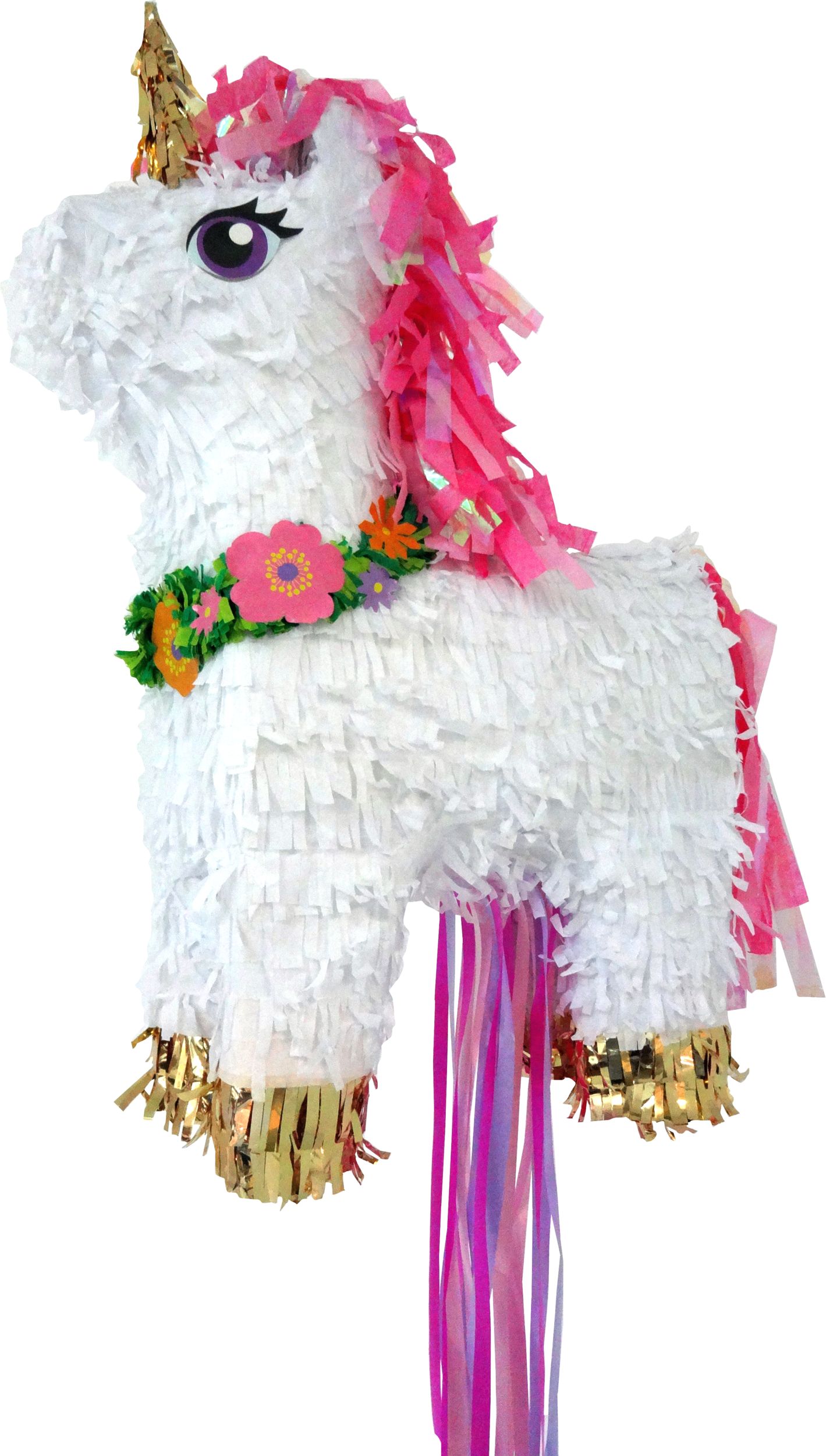 Unicorn Pinata Hanging Pull String Decoration, White/Pink, for Birthday Parties Front_Angled_Left