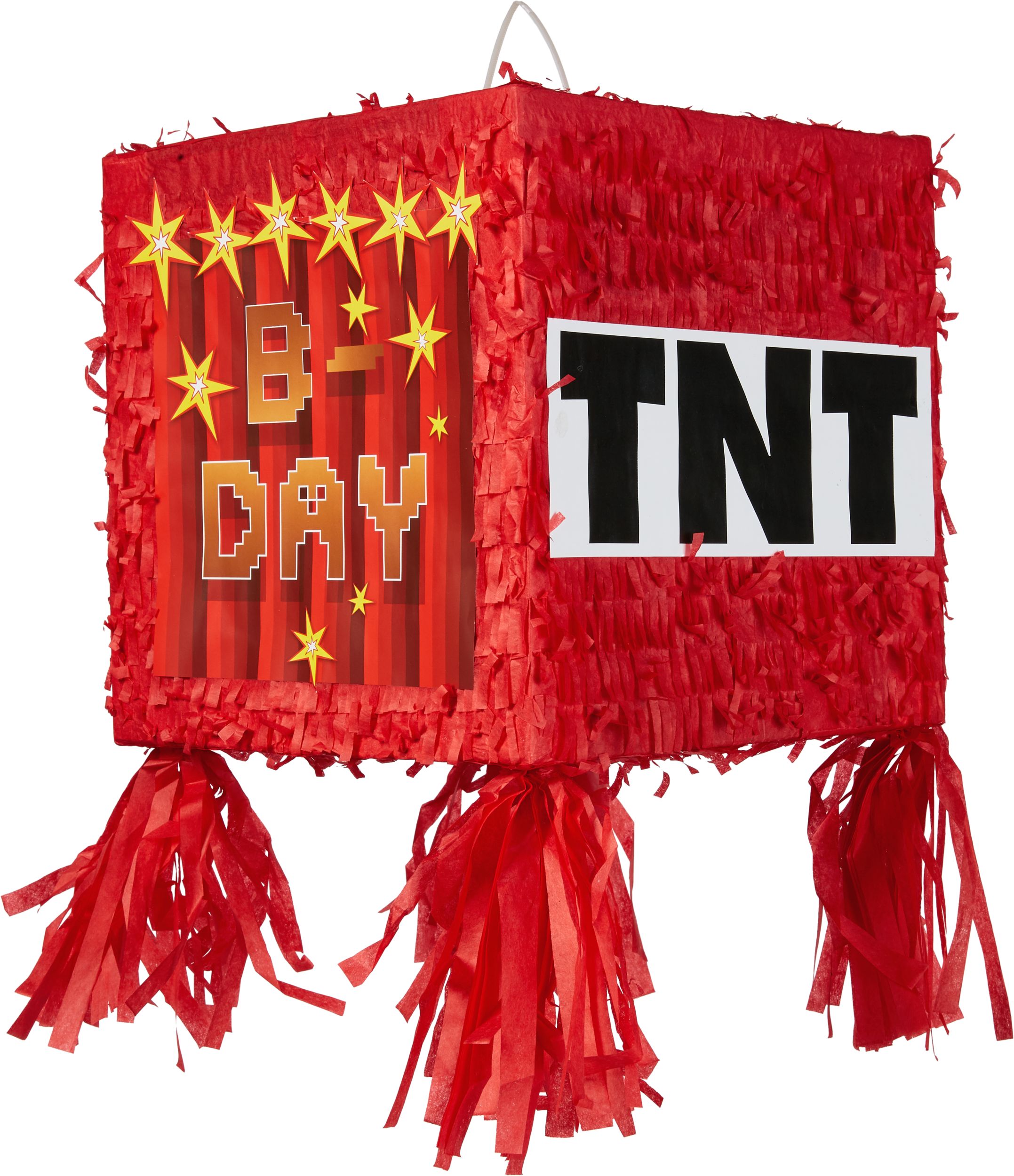 Décoration pinata suspendue Pixel Party B-Day bloc de TNT, rouge, 10 po, peut contenir 2 lb de garniture à pinata, pour fêtes d'anniversaire Front_Angled_Right