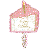Pull String Pastel & Gold Confetti Birthday Cake Pinata Front_Flat