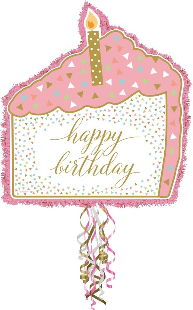 Pull String Pastel & Gold Confetti Birthday Cake Pinata Front_Flat