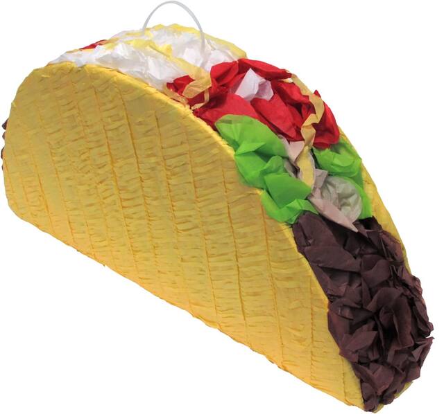 Taco Pinata Hanging Decoration, Yellow, 21-in, Holds 2lb of Pinata Filler, for Birthday/Fiesta Parties Front_Angled_Right