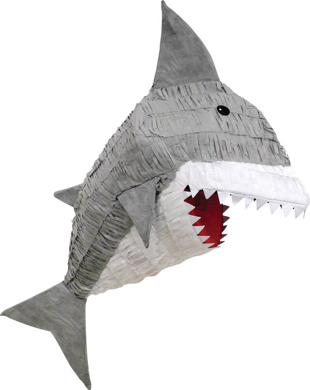Shark Pinata Hanging Decoration, Grey, 29-in, Holds 2lb of Pinata Filler, for Birthday Parties Front_Angled_Right
