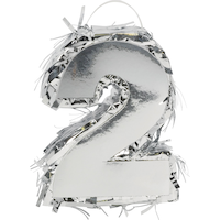 0-9 Number Shape Mini Pinata Table Decoration, Metallic Silver, 6-in, for Birthday/Anniversary/Graduation Parties