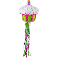 Cupcake Pinata Hanging Pull String Decoration, Multi-Coloured, 12-in, Holds 2lb of Pinata Filler, for Birthday Parties Front_Flat