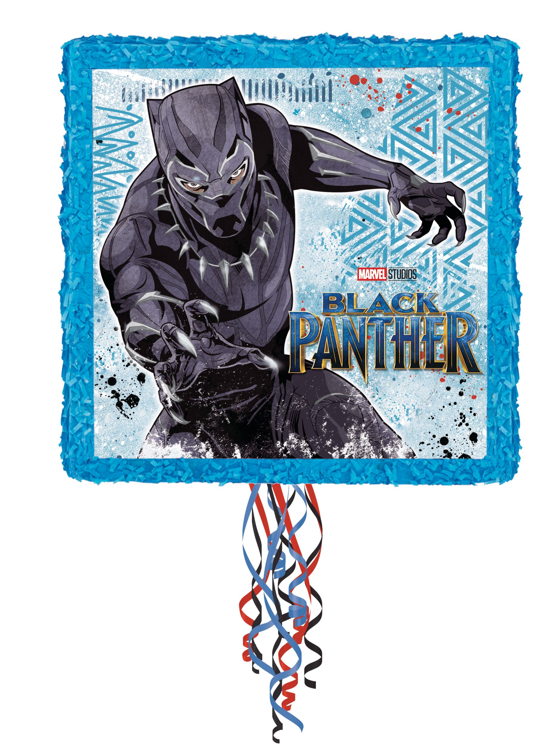 Décoration pinata à ficelle suspendue Disney Marvel Panthère Noire, bleu/noir, 19 po, peut contenir 2 lb de garniture à pinata, pour les fêtes d'anniversaire Front_Flat