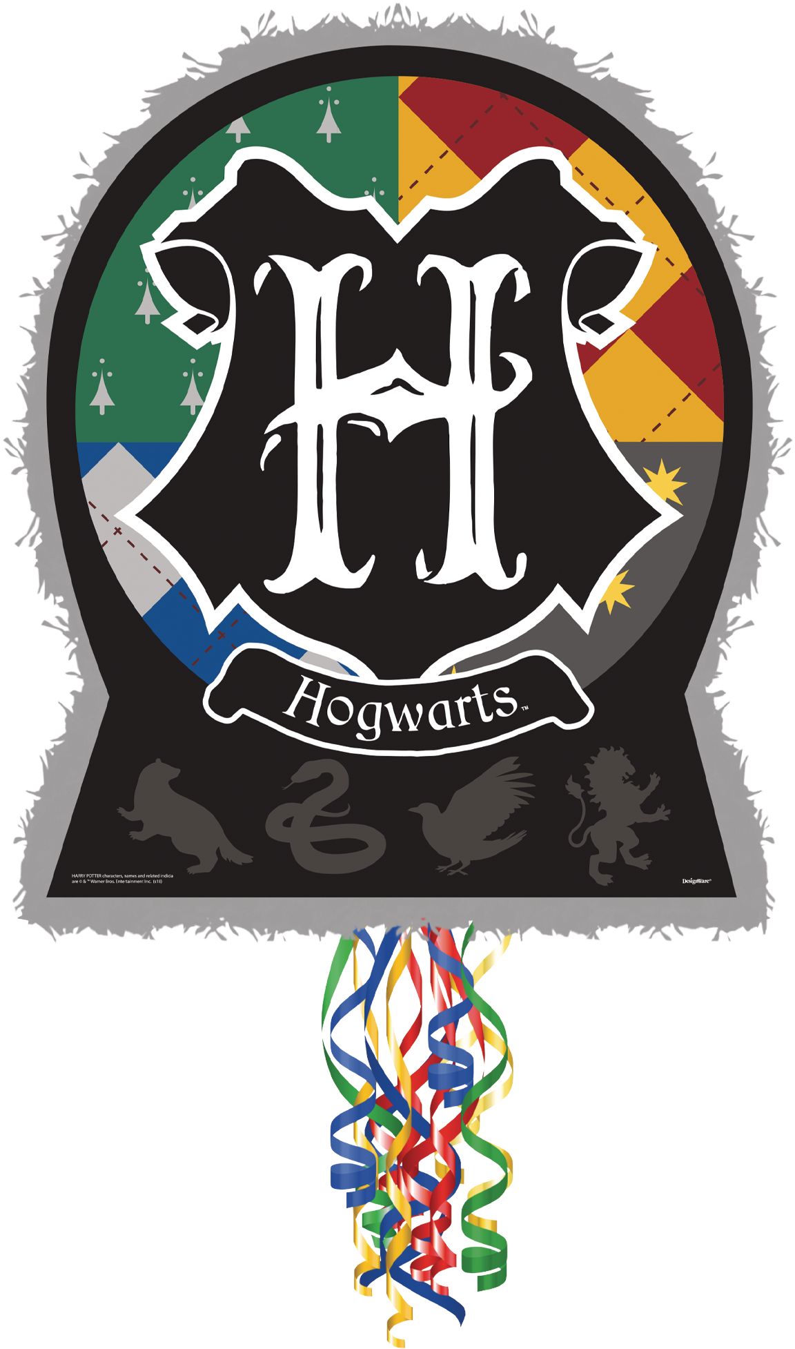 Décoration pinata à ficelle suspendue logo de Poudlard Harry Potter, noir, 22 po, peut contenir 2 lb de garniture à pinata, pour les fêtes d'anniversaire Front_Flat