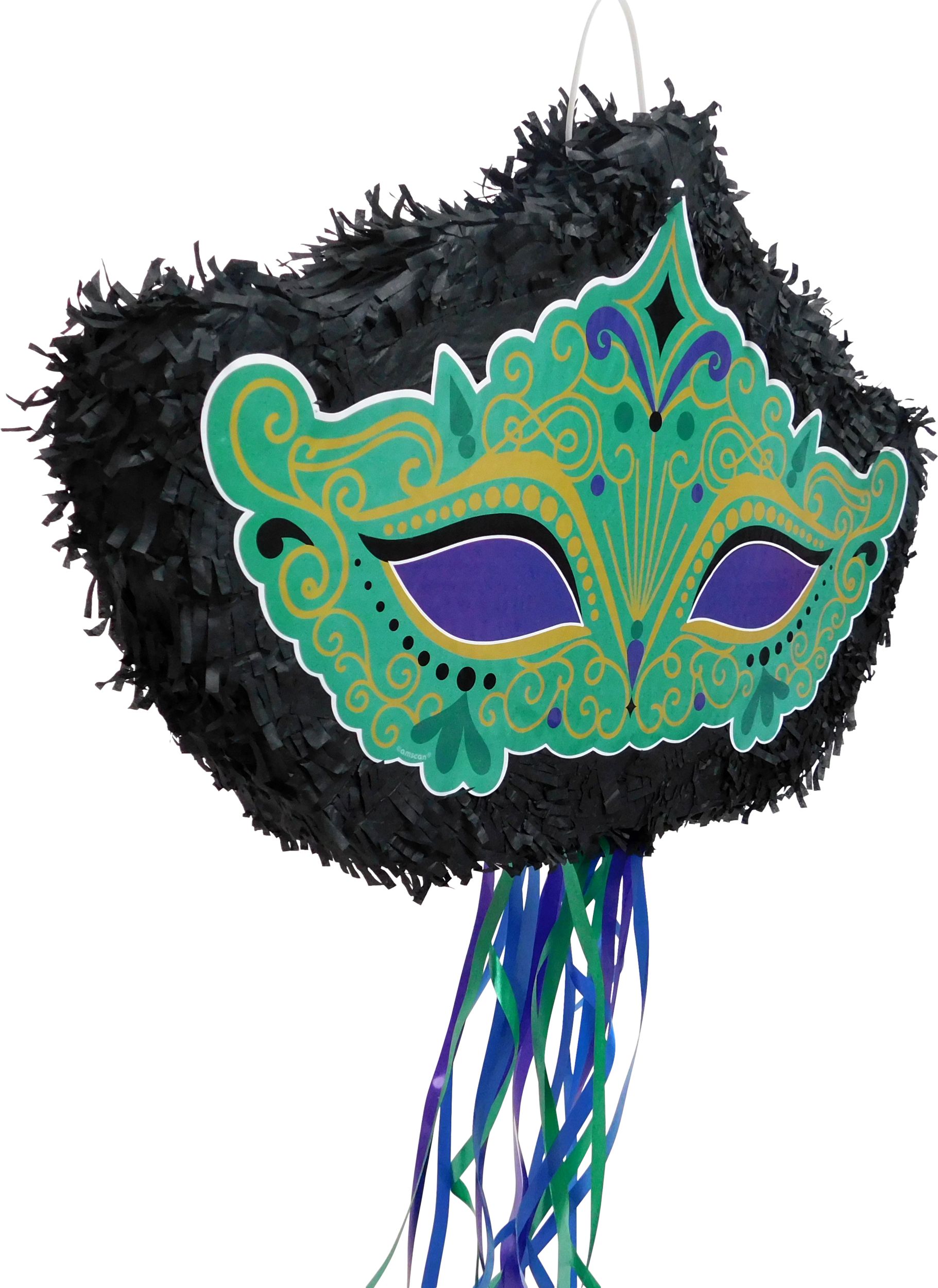 Pull String Mardi Gras Masquerade Mask Pinata Front_Angled_Right