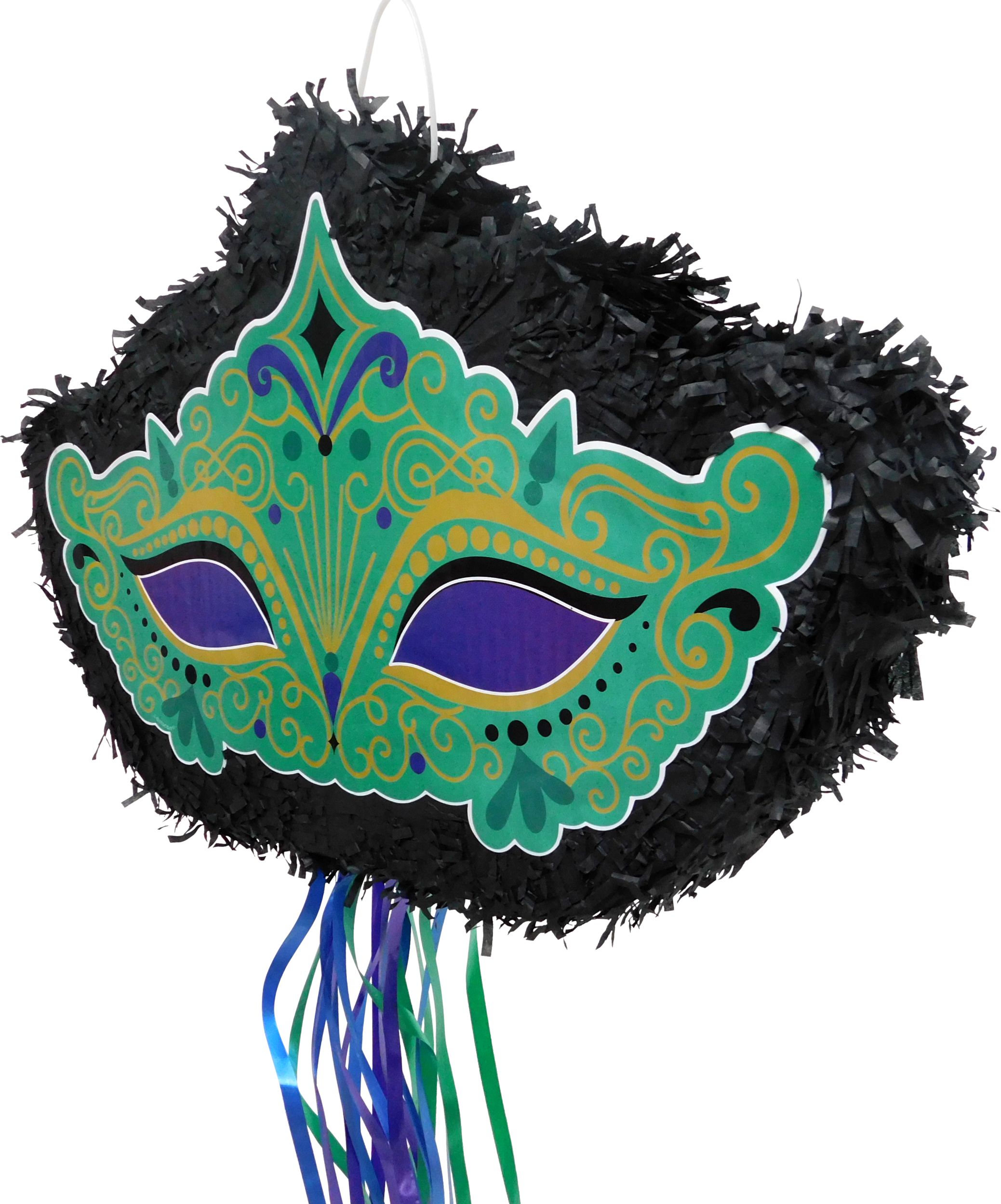 Pull String Mardi Gras Masquerade Mask Pinata Front_Angled_Left