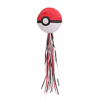 Nintendo Pokémon Pokeball Pinata Hanging Pull String Decoration, Red/White, 10-in, Holds 2lb of Pinata Filler, for Birthday Parties Front_Angled_Left