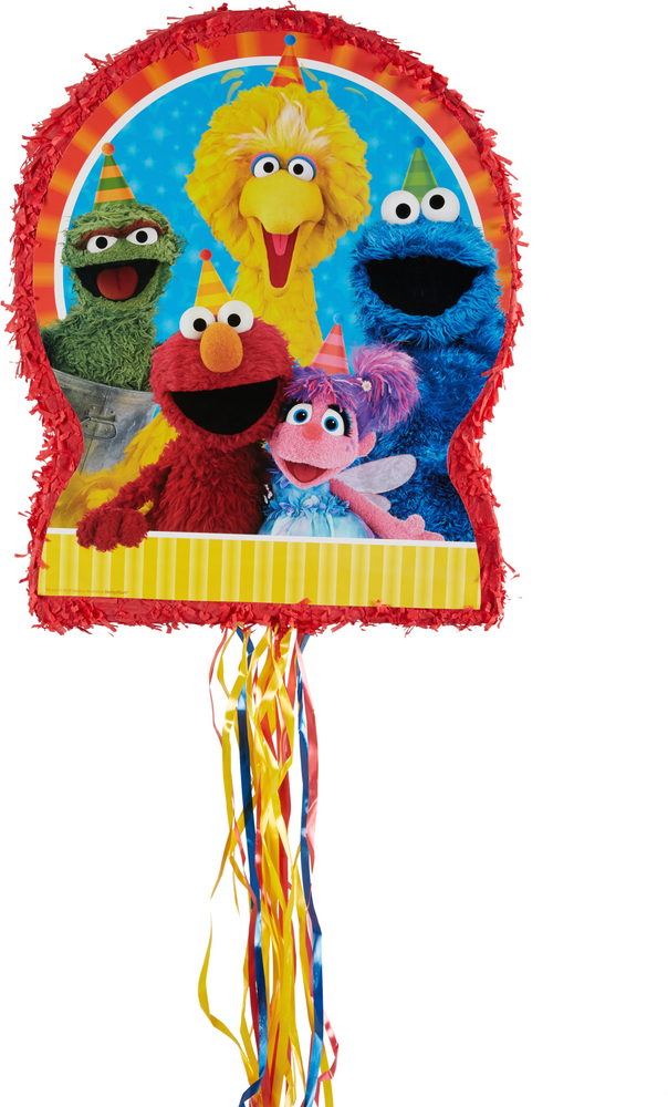 Sesame Street Elmo/Cookie Monster Pinata Hanging Pull String Decoration,  Multi-Coloured, 21.5-in, Holds 2lb of Pinata Filler, for Birthday Parties